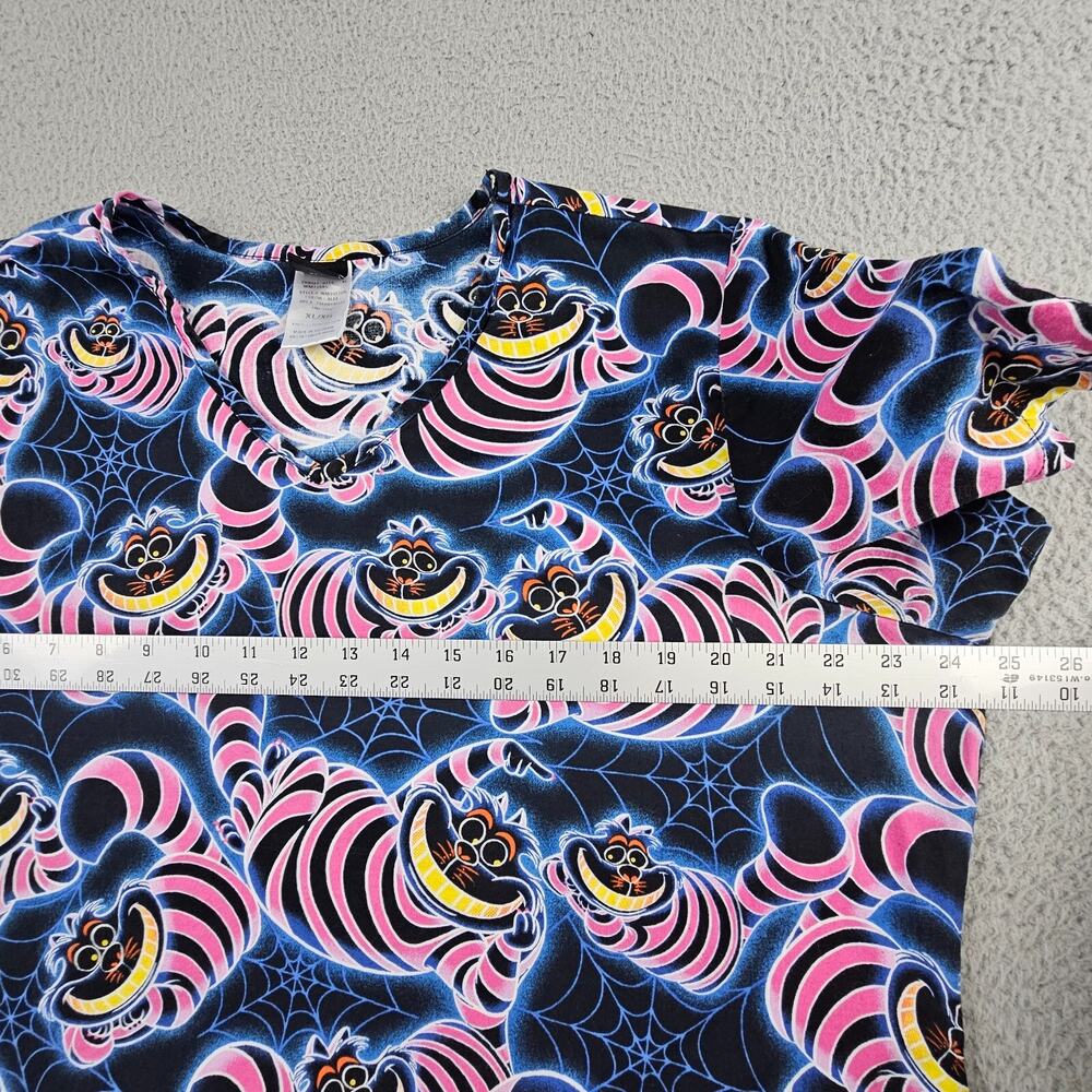 Disney Cheshire Cat Scrub Top XL Alice in Wonderland Glow Halloween Nurse Vet - Picture 3 of 6